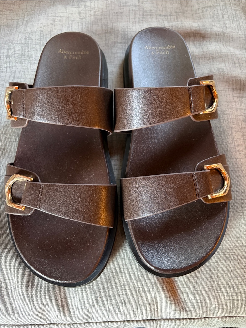 Abercrombie & Fitch Dark Brown Double Strap Buckle Slides - NWOT